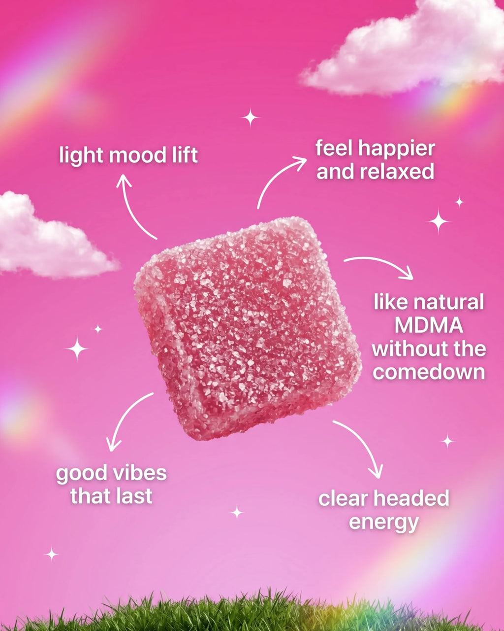 Pink candy with text on a pink background