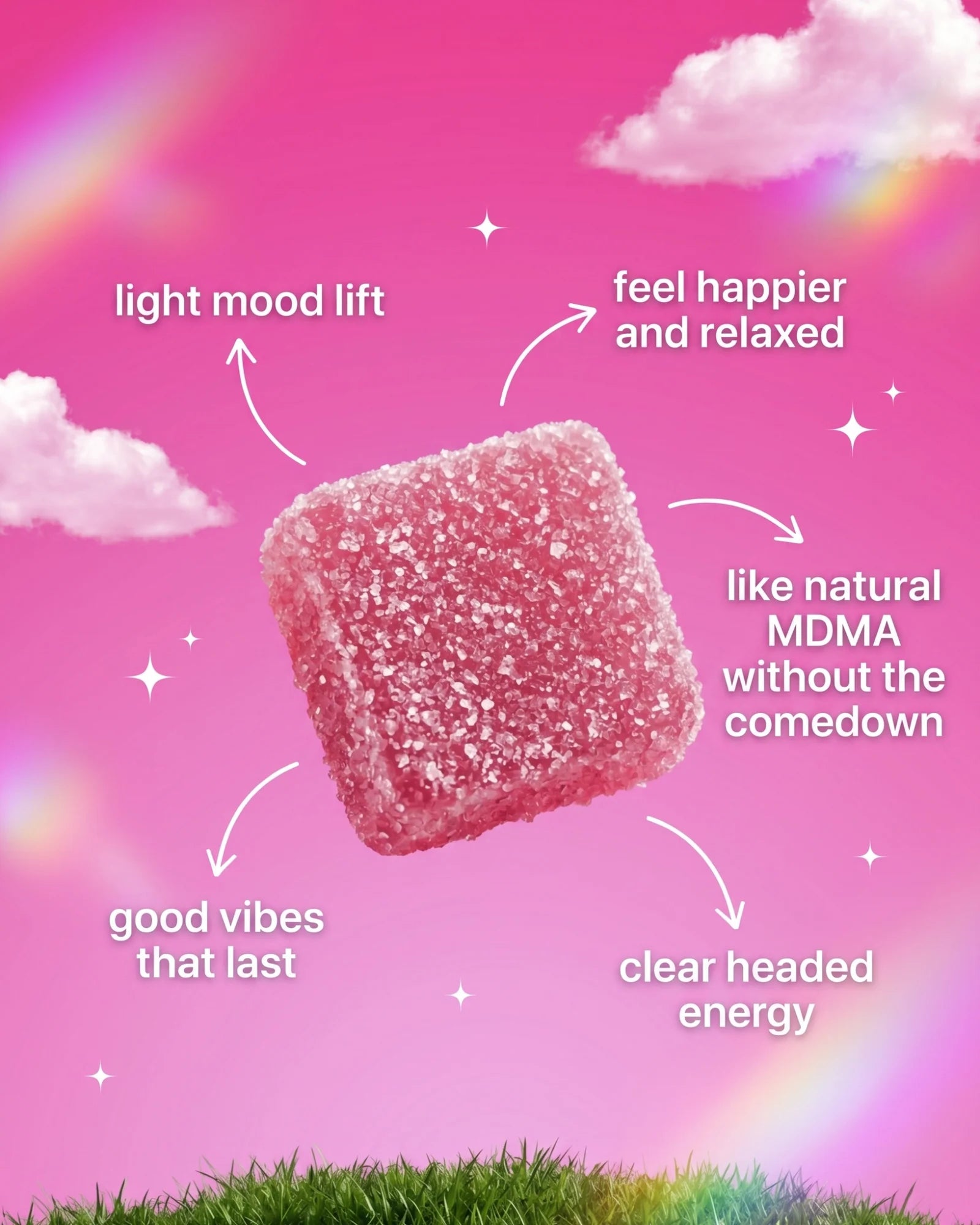 Pink candy with text on a pink background