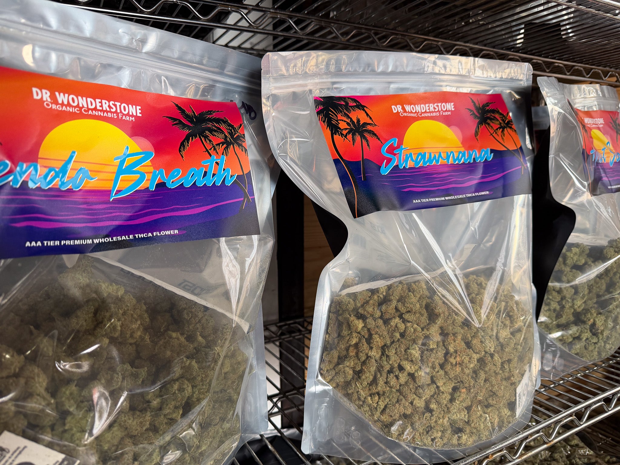 One pound bags of top quality THCa buds in bulk for retail stores.