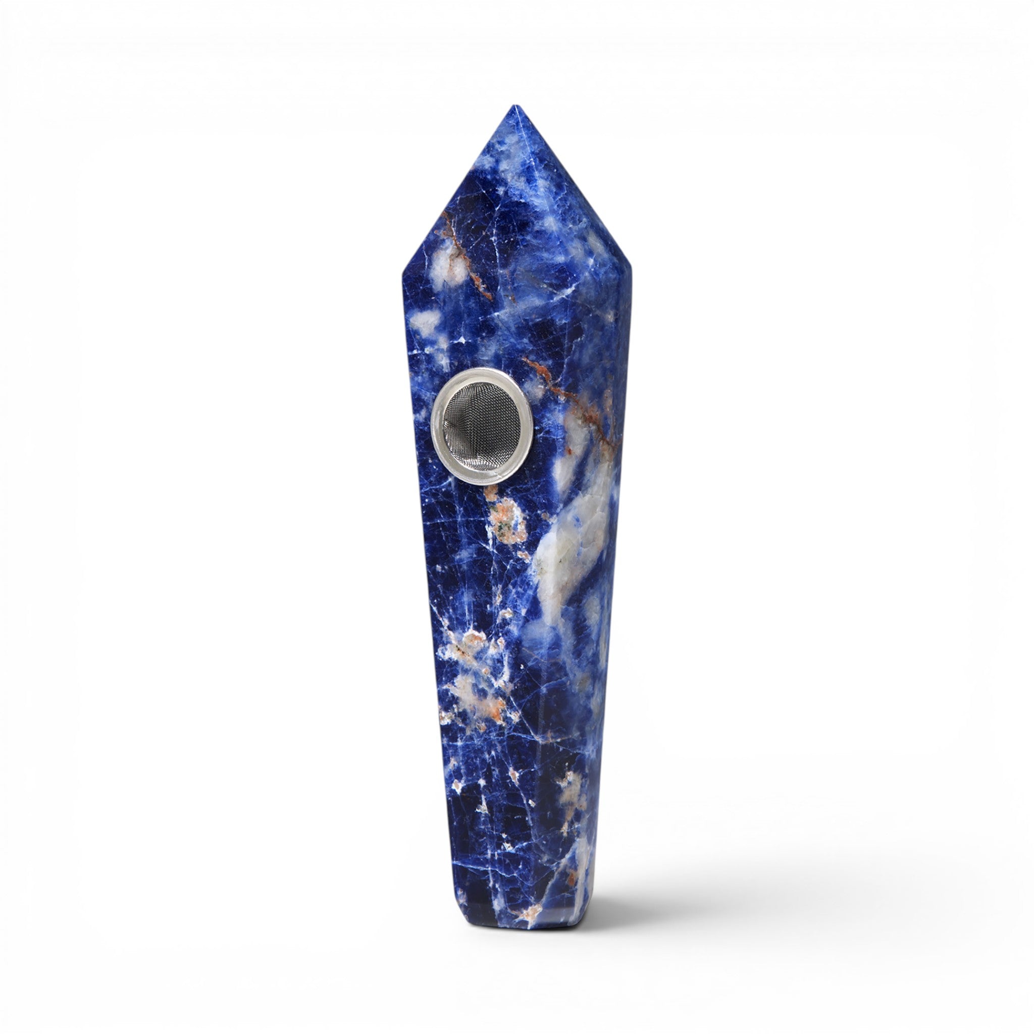Blue marbled stone smoking pipe on a white background
