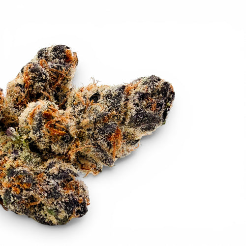 Dr. Wonderstone Premium THCa Flower buds with purple, orange, and green hues, covered in white trichomes.