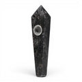 Dr. Wonderstone Astral Project black crystal hand pipe with faceted edges and a removable metal bowl screen.