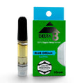 Dr. Wonderstone Blue Dream Delta 8 sativa vape cartridge next to its green and blue 1-gram packaging box.