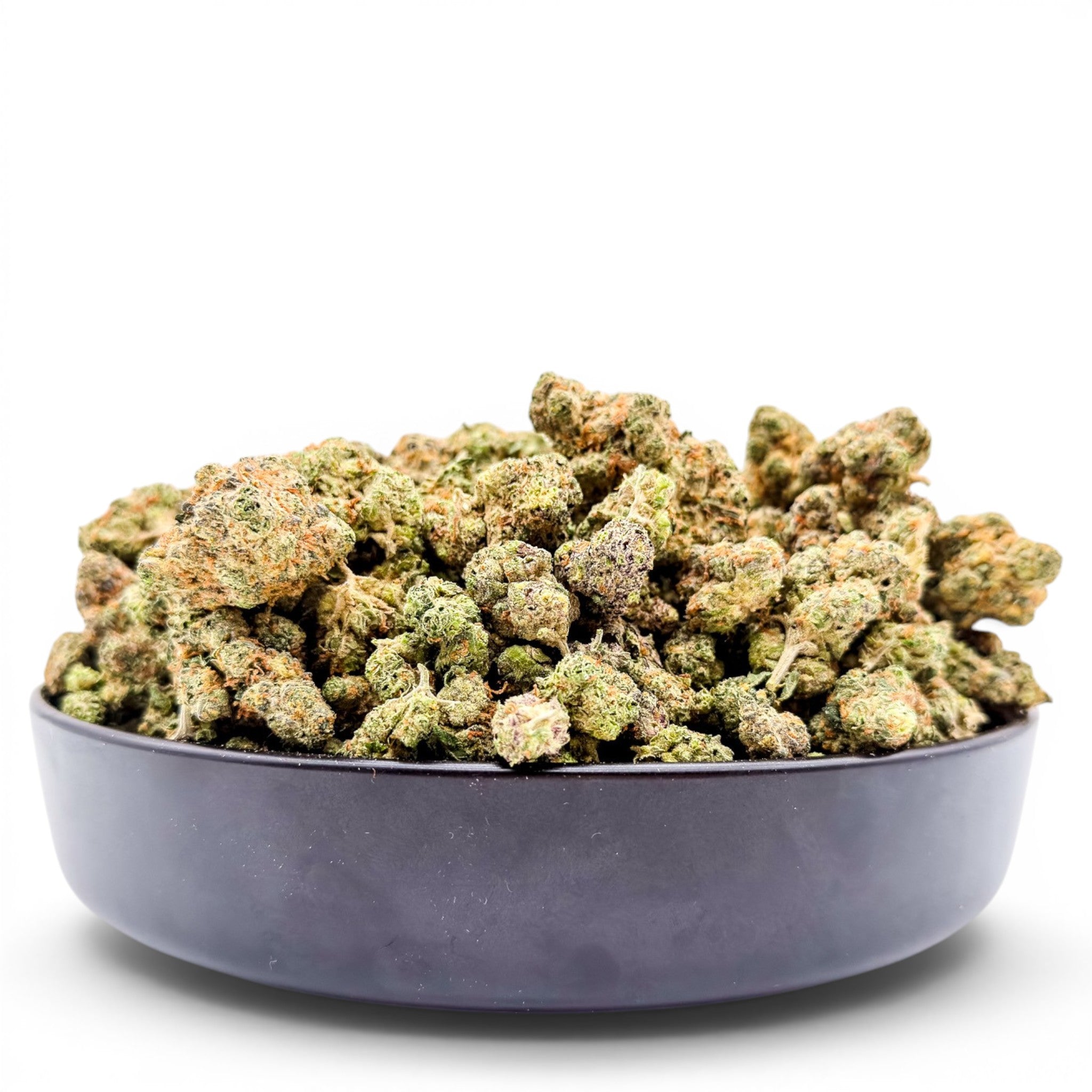 Dr. Wonderstone Blueberry Pancakes premium THCa flower buds in a black bowl against a white background.