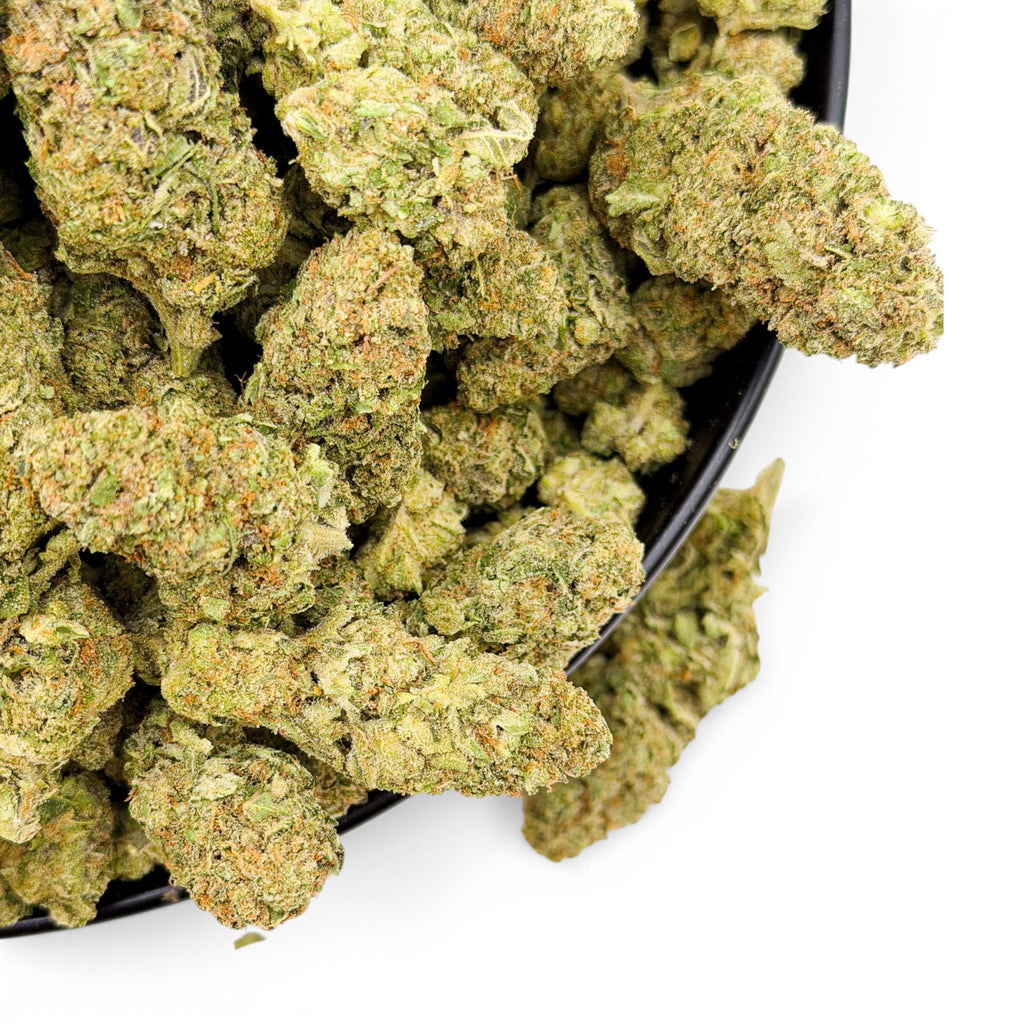 Dr. Wonderstone Bubble Gum premium indoor THCa flower buds with dense green structure and vibrant orange pistils.