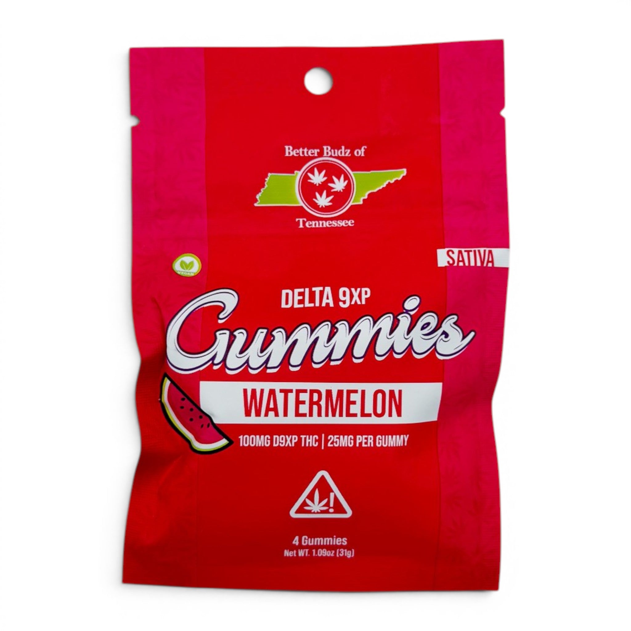 Dr. Wonderstone Better Budz Delta-9 THC watermelon gummies in a red 4-pack pouch with live resin terpenes.