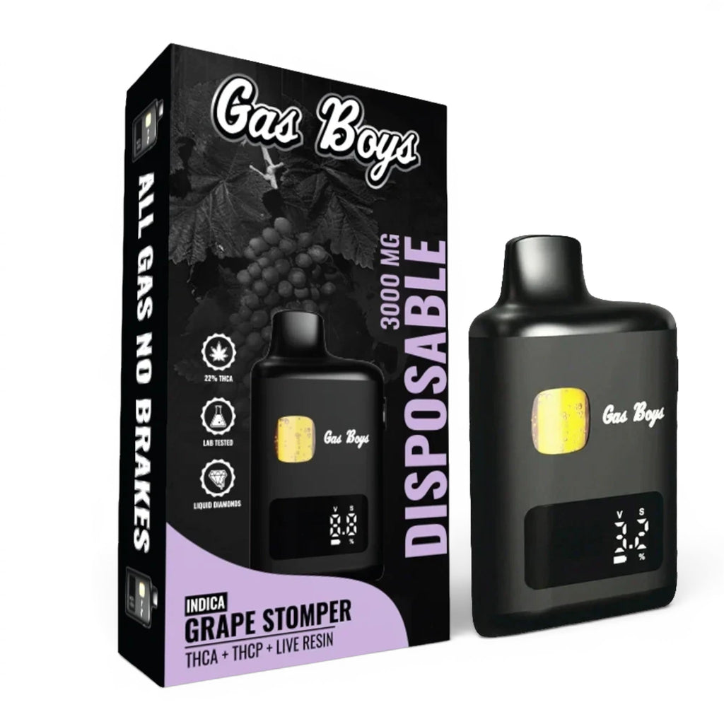 Dr. Wonderstone Gas Boys 3000mg Grape Stomper disposable vape with digital display and live resin blend