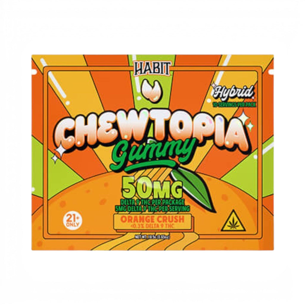 Dr. Wonderstone Habit Chewtopia Orange Crush Delta-9 THC gummy pouch with 50mg total content.