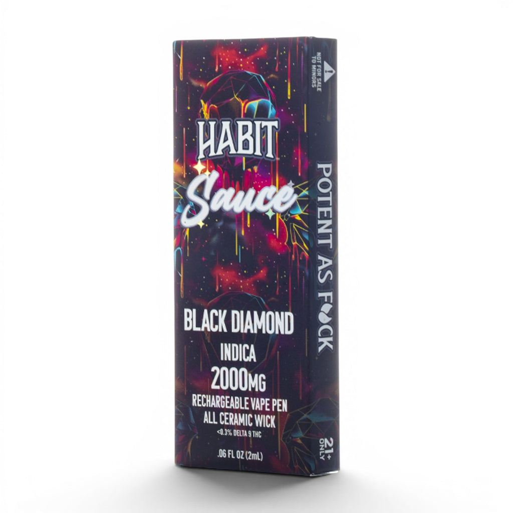 Dr. Wonderstone Habit Sauce Black Diamond 2g rechargeable THCa vape pen box with vibrant cosmic graphic design.
