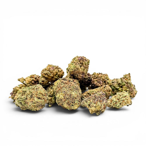 Dr. Wonderstone Ice Cream Cake THCa flower buds with dense green and purple trichome-covered texture.