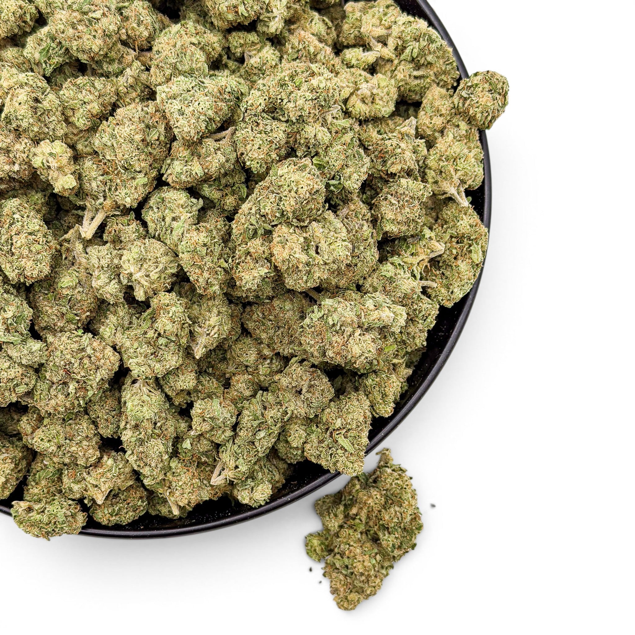 Dr. Wonderstone Lemon Cherry Gelato wholesale Value Indoor THCa flower in a black bowl, featuring vibrant green buds with amber pistils.