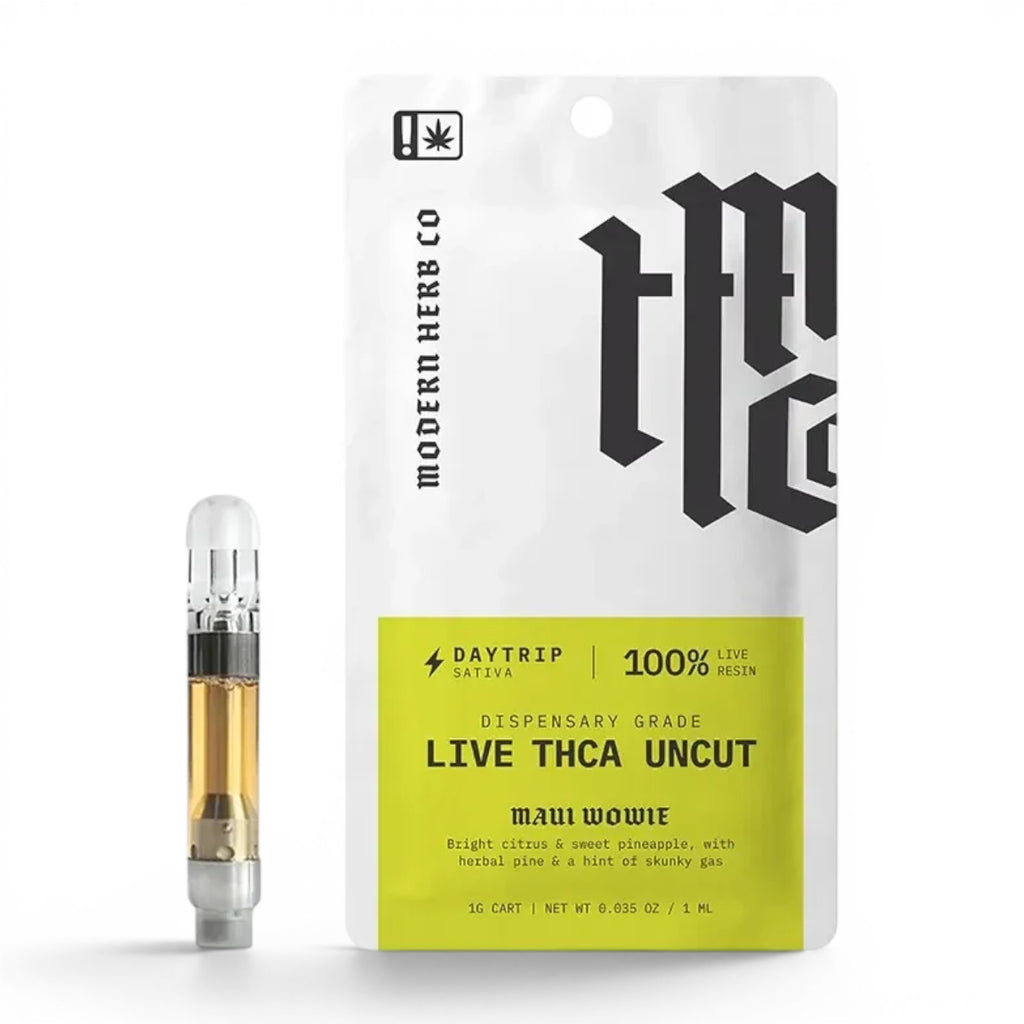 Dr. Wonderstone Modern Herb Maui Wowie THCa live resin vape cartridge with white and yellow packaging