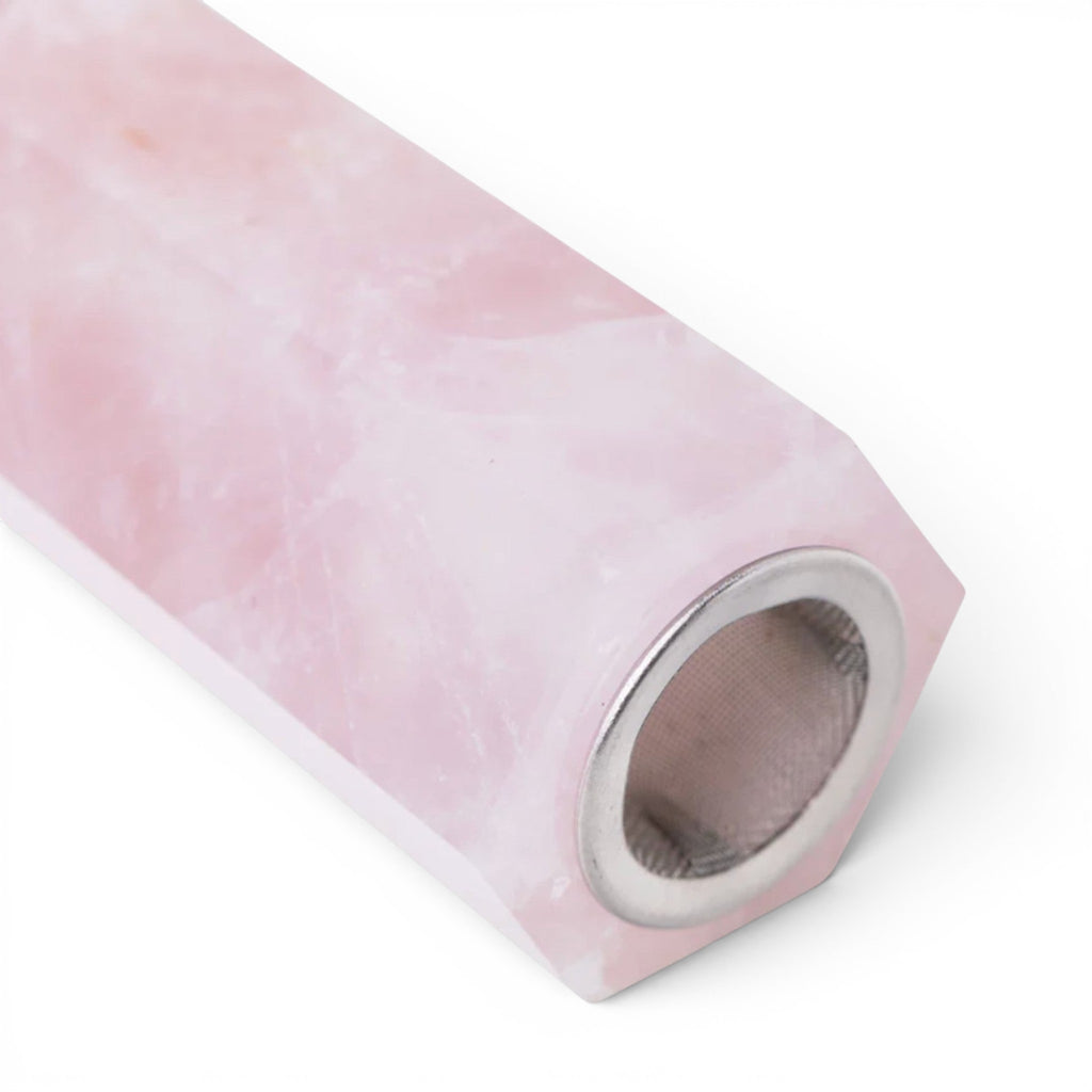 Dr. Wonderstone pink rose quartz crystal tower one-hitter pipe with a removable stainless steel screen