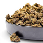 Dr. Wonderstone Runtz premium THCa flower buds piled in a dark grey bowl against a white background.