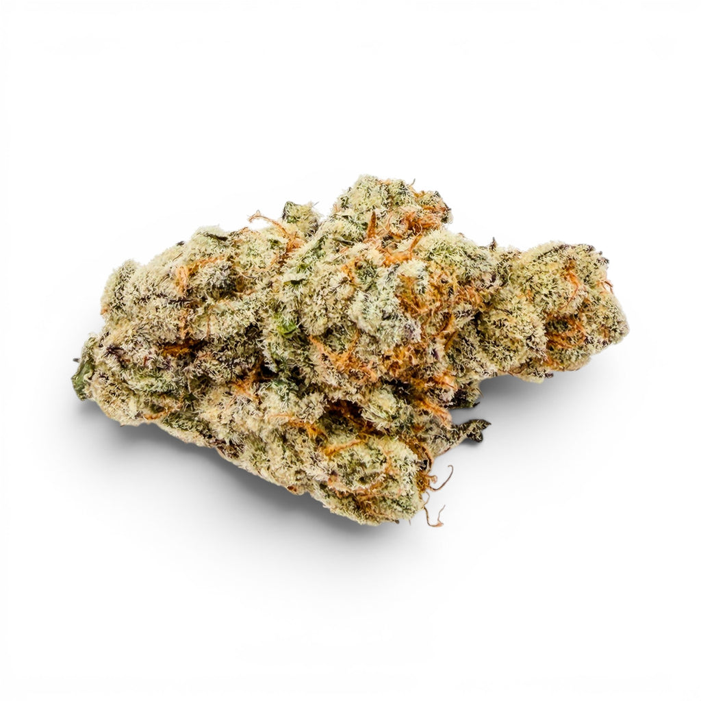Dr. Wonderstone Toffee Headz premium THCa flower bud with dense green foliage and orange pistils