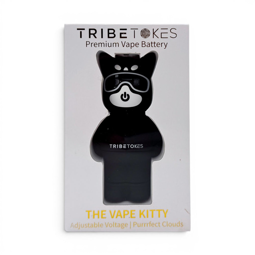 Dr. Wonderstone TribeTokes The Vape Kitty black 510 vape battery in retail packaging with cat-shaped design