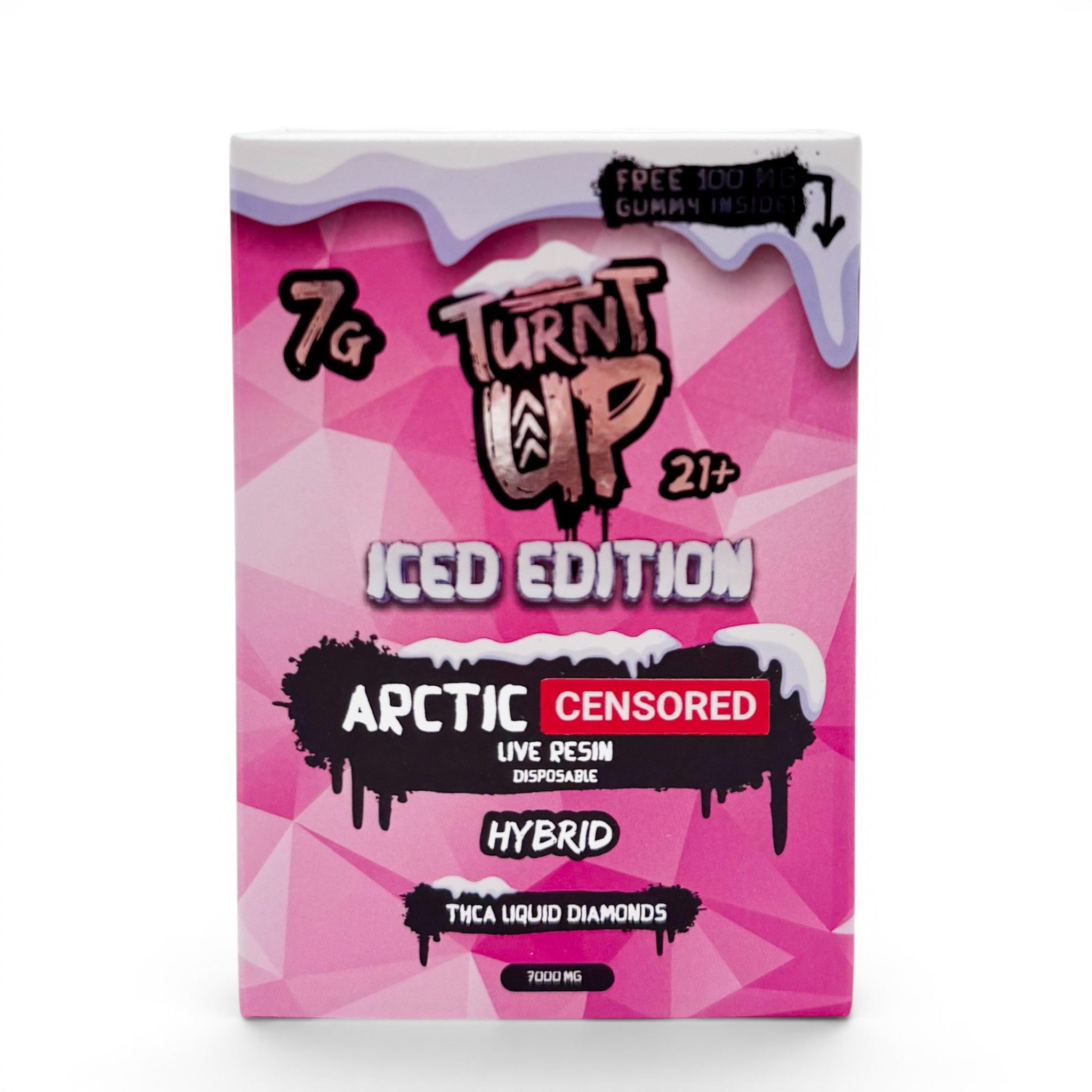 Dr. Wonderstone Turnt Up Iced Edition 7g THCA disposable vape box in pink with icy winter-themed branding.