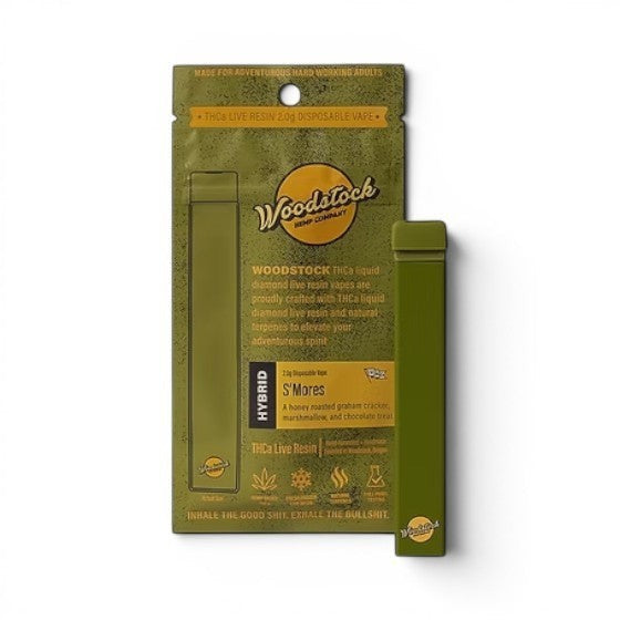 Dr. Wonderstone Wildwood 2g THCa liquid diamond disposable vape in S'mores flavor with olive green packaging.